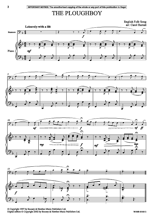 the plough boy klavier & melodieinstr. english folk song