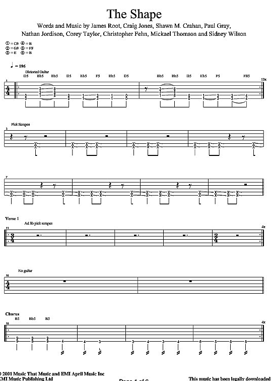 the shape gitarre tab slipknot