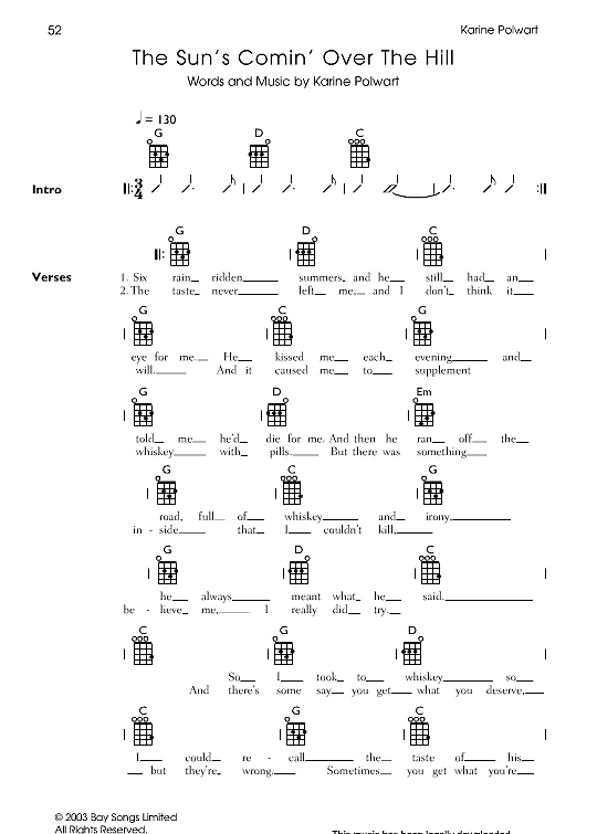 the sun s comin over the hill ukulele chord songbook karine polwart