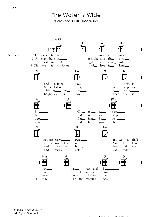 the water is wide ukulele chord songbook traditional