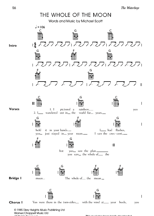 the whole of the moon ukulele chord songbook the waterboys