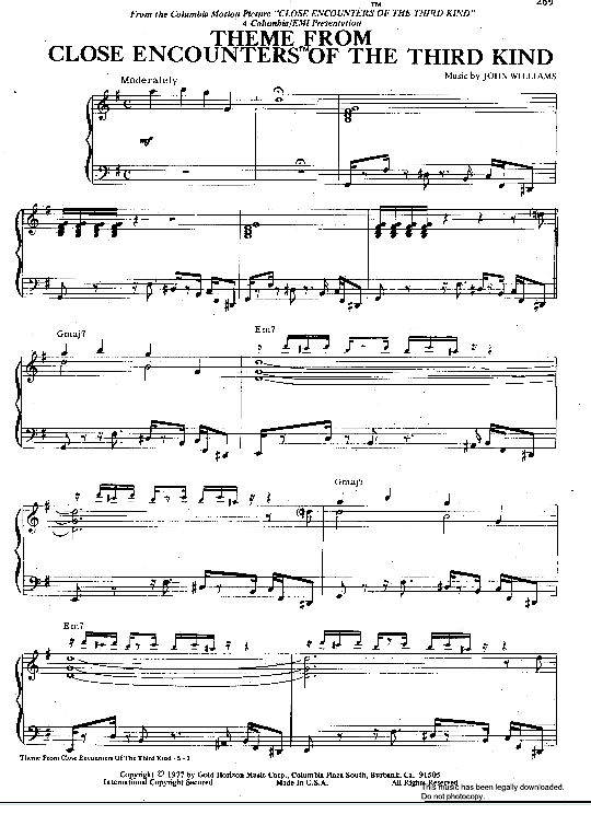 theme from close encounters of the third kind klavier solo john williams