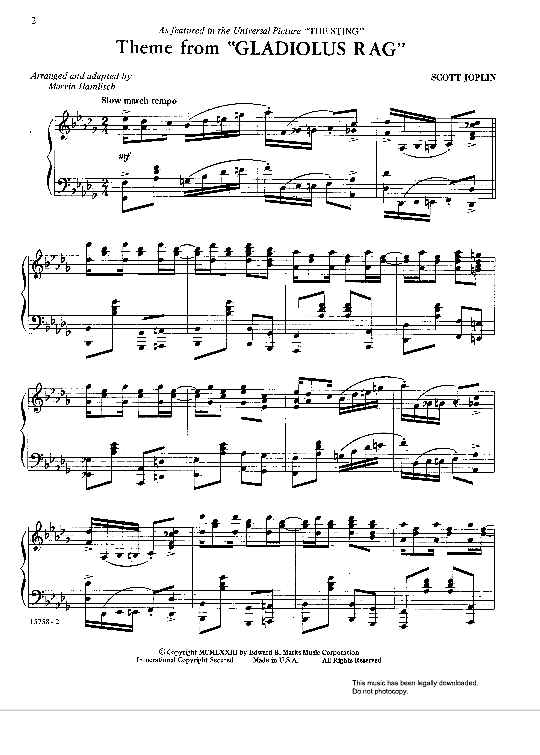 theme from gladiolus rag klavier solo scott joplin