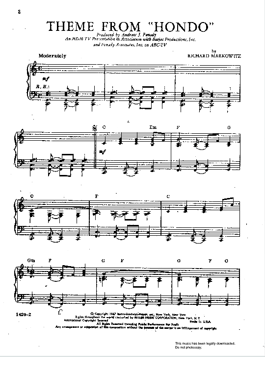 theme from hondo klavier solo richard markowitz