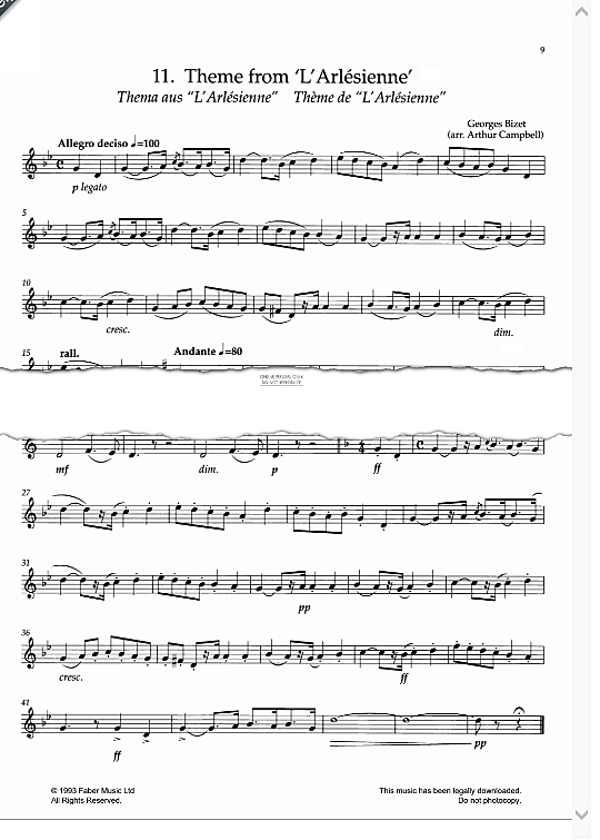 theme from 'l'arlesienne' klavier & melodieinstr. georges bizet