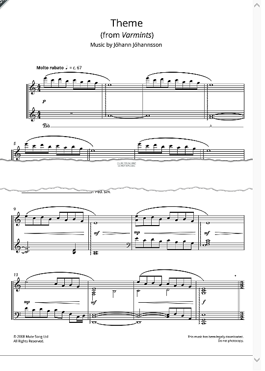 theme from "varmints" klavier solo johann johannsson