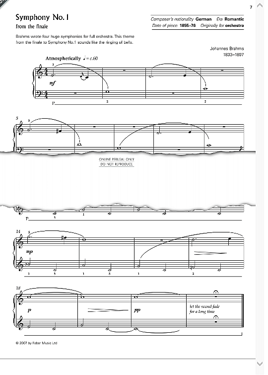 theme from the finale to symphony no. 1 klavier einfach johannes brahms
