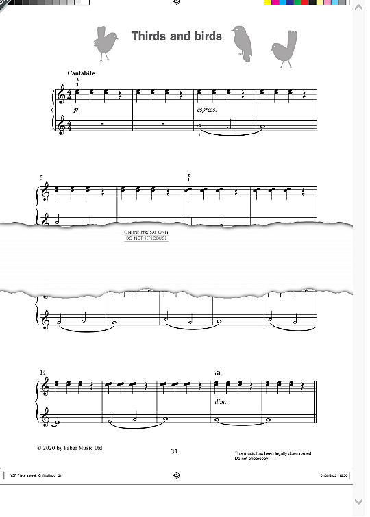 thirds and birds from improve your sight reading! a piece a week piano initial  klavier solo paul harris