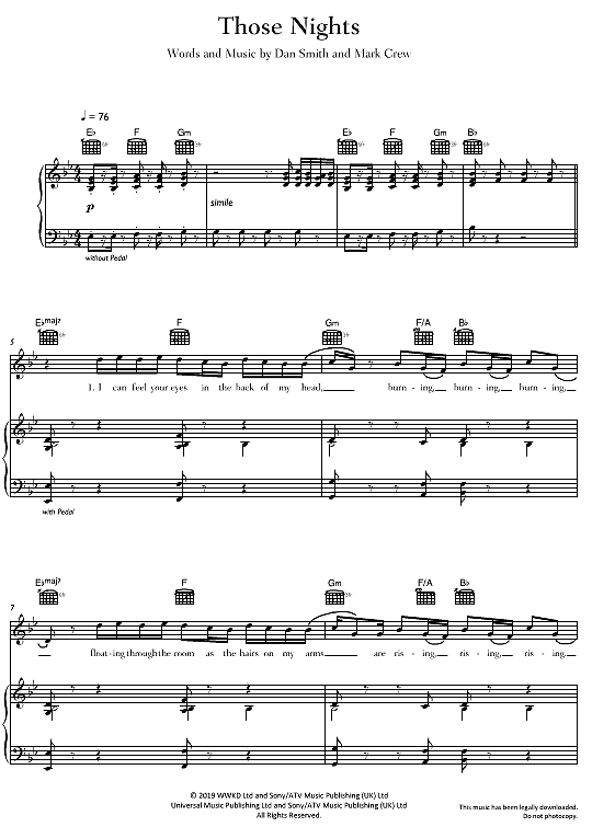 those nights klavier gesang & gitarre bastille