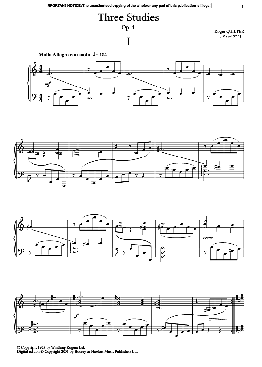 three studies, op. 4 i klavier solo roger quilter