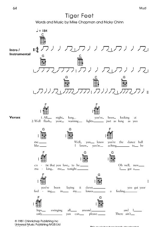 tiger feet ukulele chord songbook mud