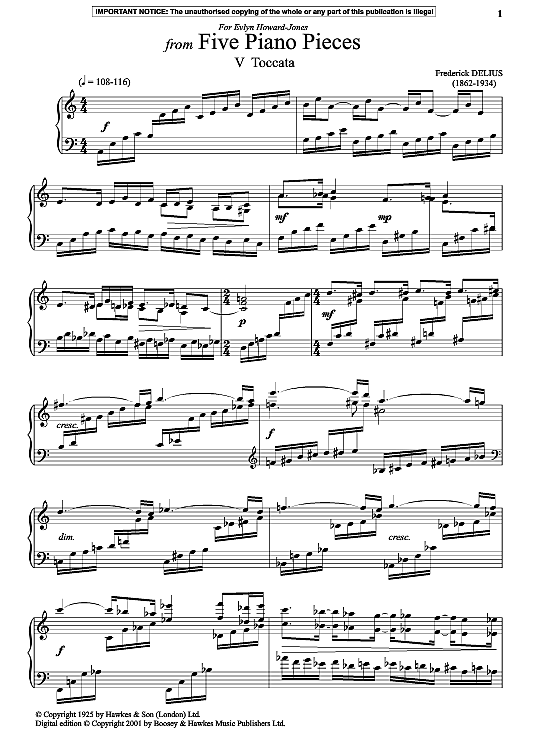 toccata from five piano pieces klavier solo frederick delius