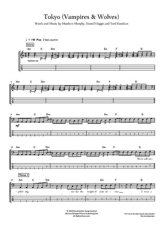 tokyo vampires & wolves bass tab the wombats