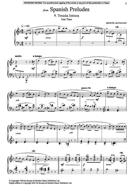 tonada jotesca jota tune from spanish preludes klavier solo miguel manzano