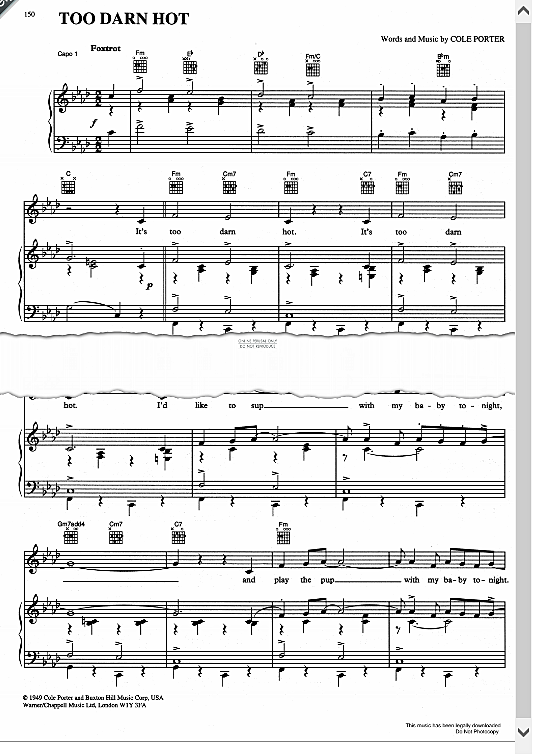 Too Darn Hot From Kiss Me Kate Klavier Gesang And Gitarre Pdf Noten Von Cole Porter In 5611