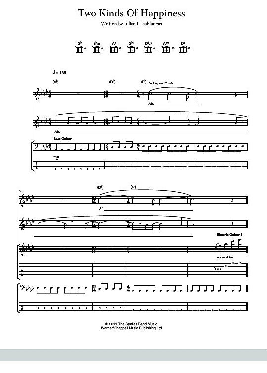 two kinds of happiness gitarre tab the strokes