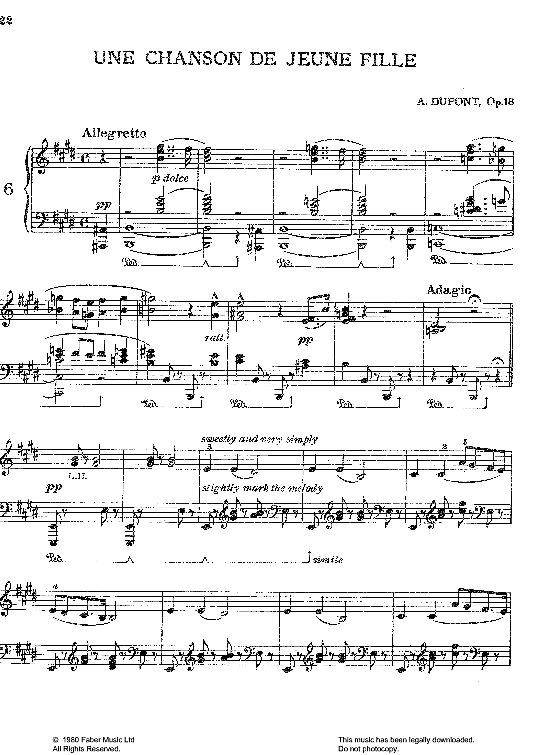 une chanson de jeune fille, op.18 klavier solo auguste dupont