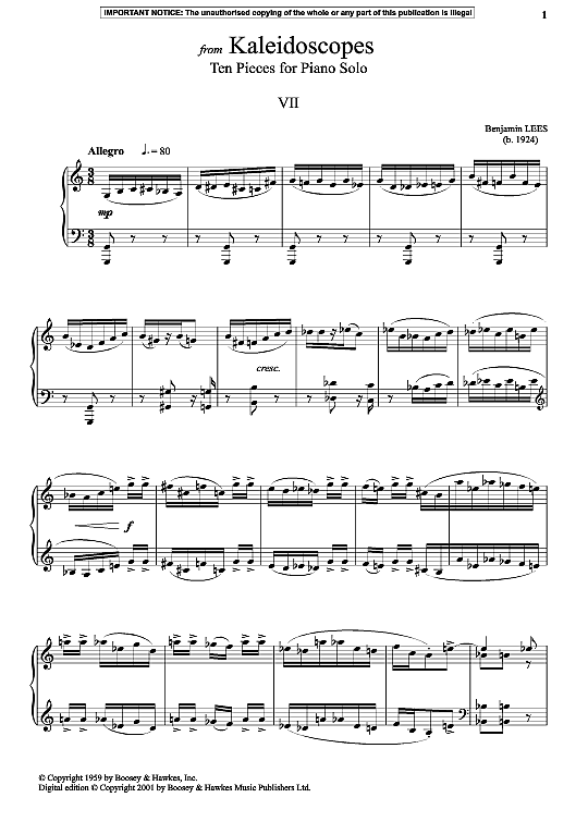 vii from kaleidoscopes, ten pieces for piano solo klavier solo benjamin lees