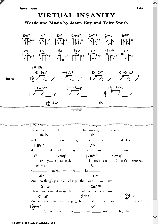 virtual insanity songbook mit akkorden jamiroquai