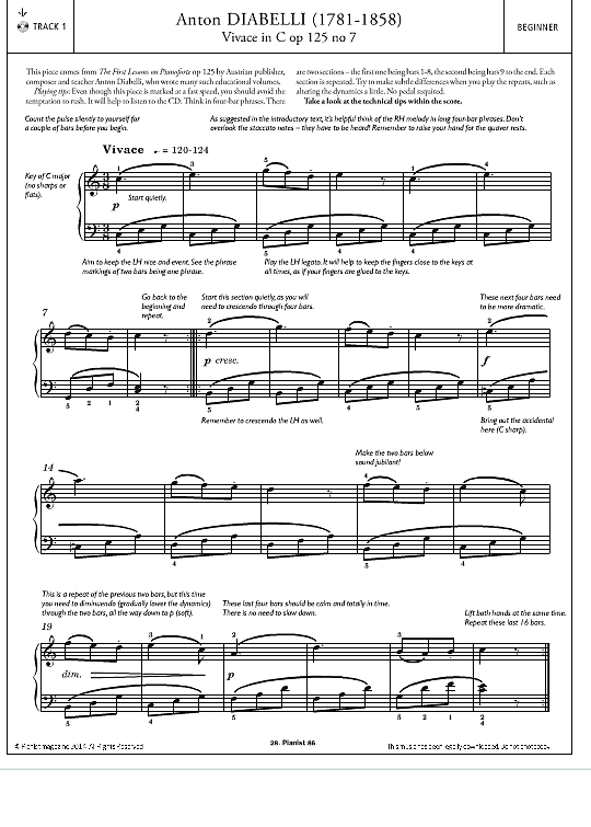 vivace in c op. 125, no.7 klavier solo anton diabelli