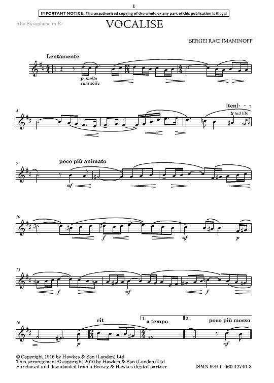 vocalise klavier & melodieinstr. sergei rachmaninoff