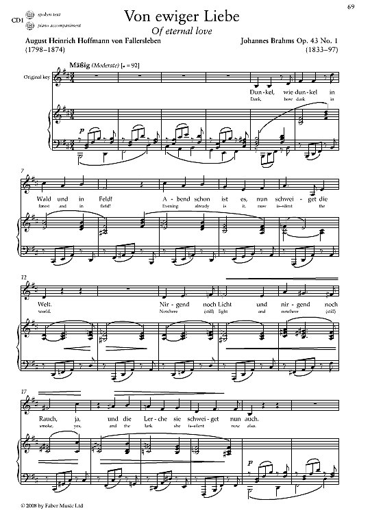 von ewiger liebe op. 43 no. 1 klavier & gesang johannes brahms
