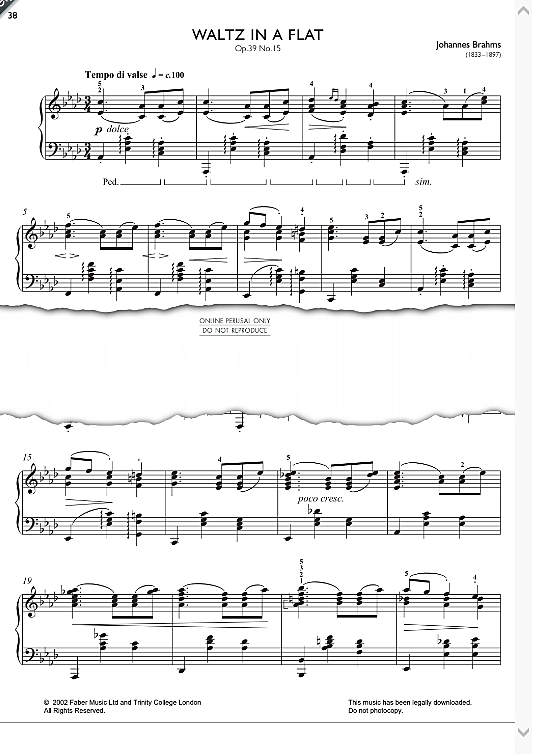 waltz in a flat major op.39 no.15 klavier solo johannes brahms