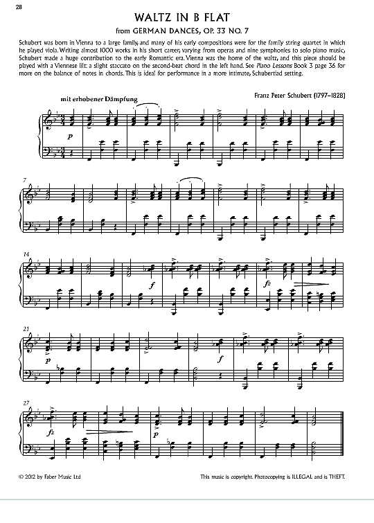 waltz in b flat op.33 no.7 klavier solo franz schubert