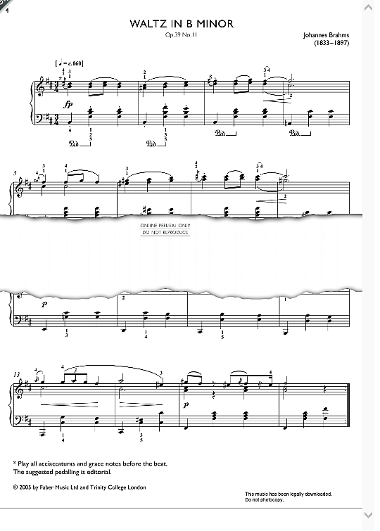 waltz in b minor, op.39 no.11 klavier solo johannes brahms