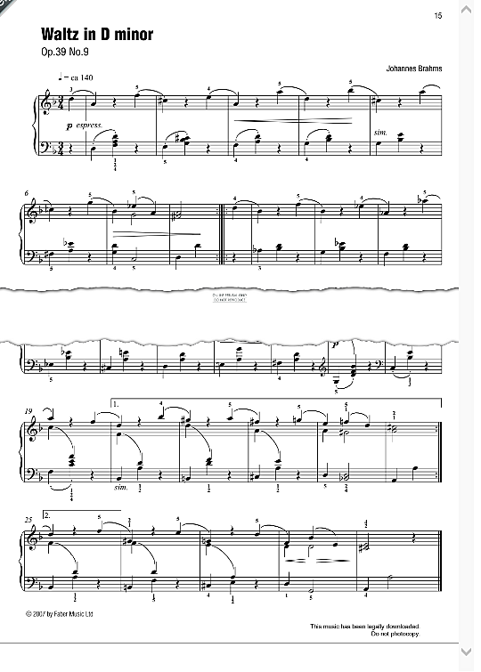 waltz in d minor op. 39 no. 9 klavier solo johannes brahms