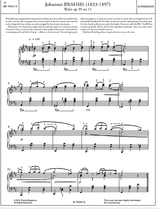 waltz op.39 no.11 klavier solo johannes brahms