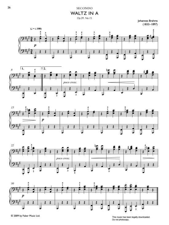 waltz op. 39 no.15 klavier vierhndig johannes brahms