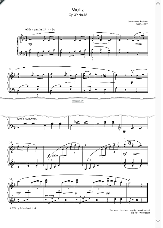 waltz op.39 no.15 klavier solo johannes brahms