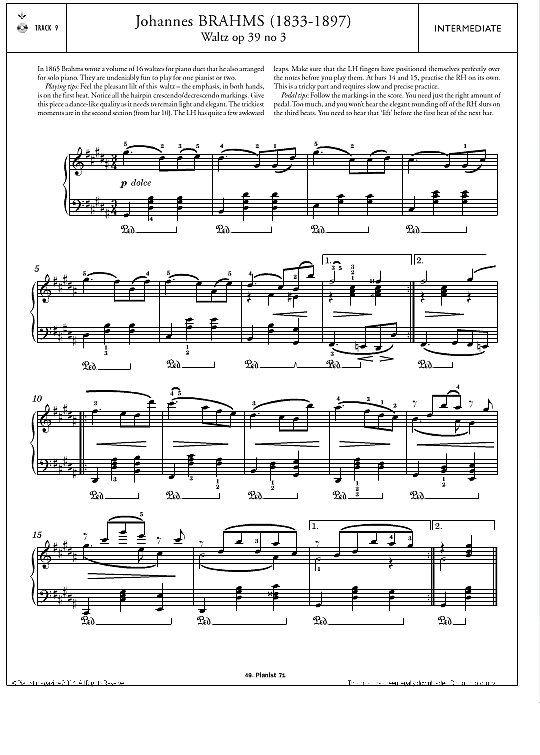 waltz op.39, no.3 klavier solo johannes brahms