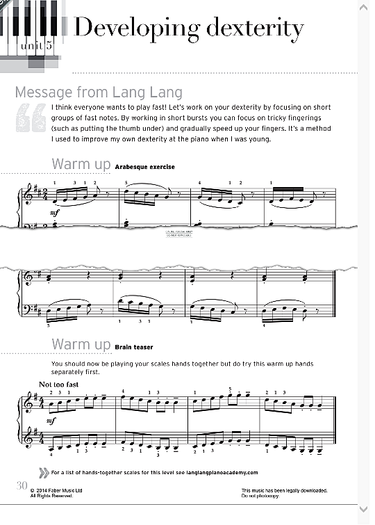 warm up developing dexterity klavier solo lang lang