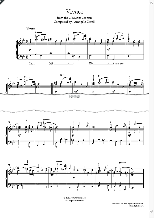 weihnachtskonzert: iv. vivace op. 6 no.8 klavier solo arcangelo corelli