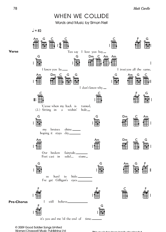 when we collide ukulele chord songbook matt cardle