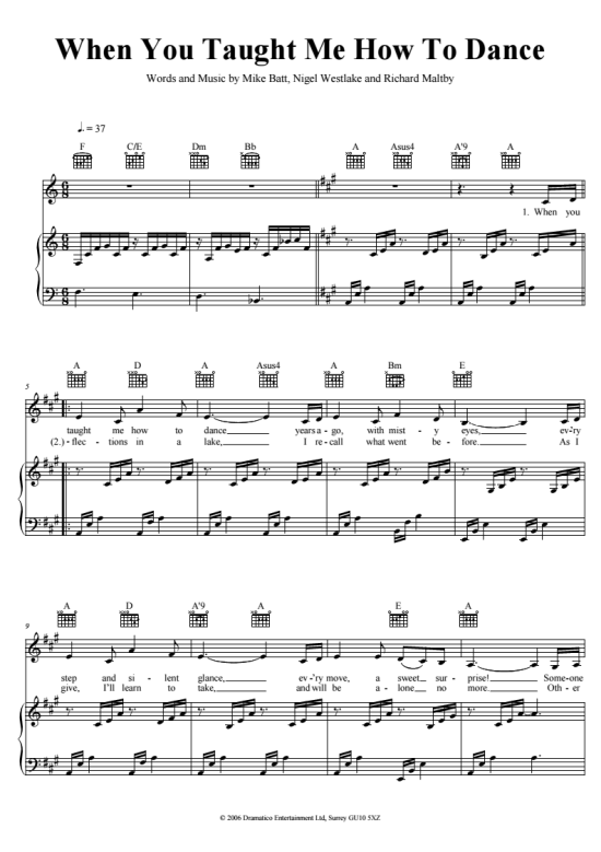 When You Taught Me How To Dance Klavier, Gesang & Gitarre - PDF Noten