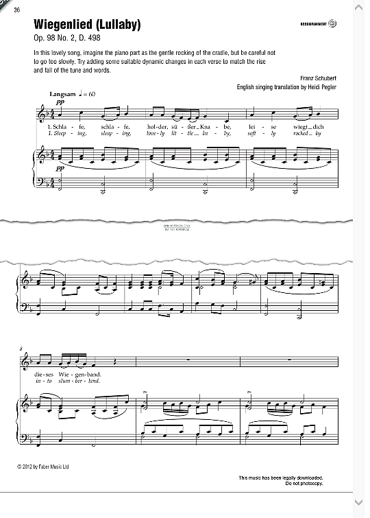 wiegenlied lullaby op. 98 no. 2, d. 498 klavier & gesang franz schubert