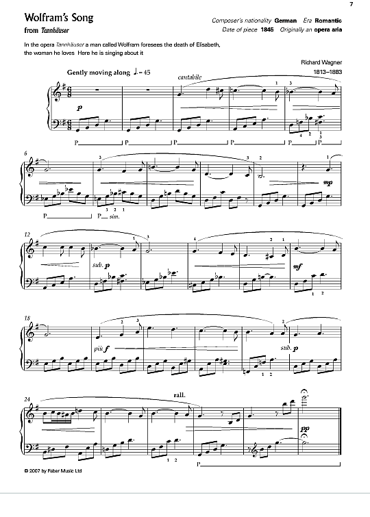 wolfram s song from tannhauser  klavier einfach richard wagner