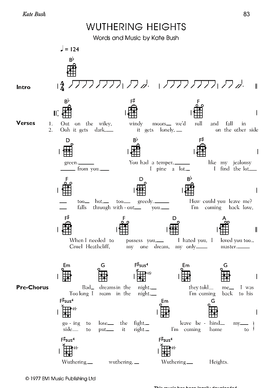 wuthering heights ukulele chord songbook kate bush