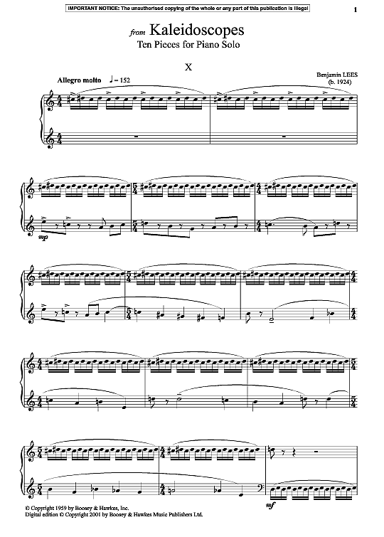 x from kaleidoscopes, ten pieces for piano solo klavier solo benjamin lees