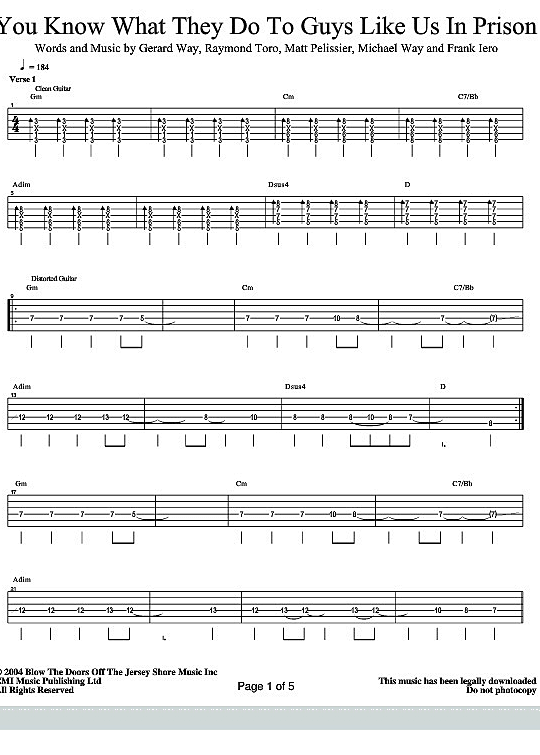 you know what they do to guys like us in prison gitarre tab my chemical romance