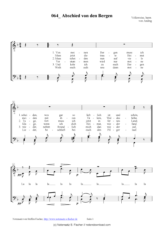  Abschied von den Bergen (M nnerchor) (M nnerchor) von Volksweise harm. von Anding 