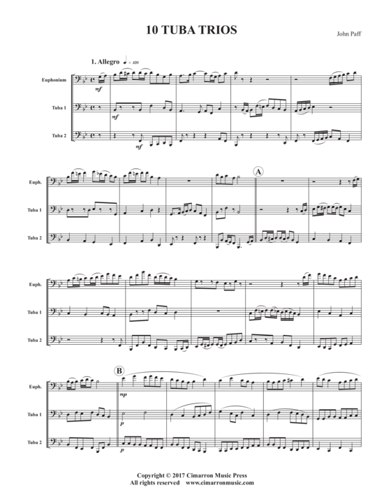 10 Trios f uuml r Euphonium und zwei Tubas (Blechbl auml ser Trio) (Trio (Blech Brass)) von John Paff