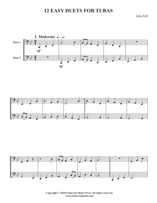 12 Easy Duets for Tubas (Tuba Duett) (Duett (Tuba)) von John Paff