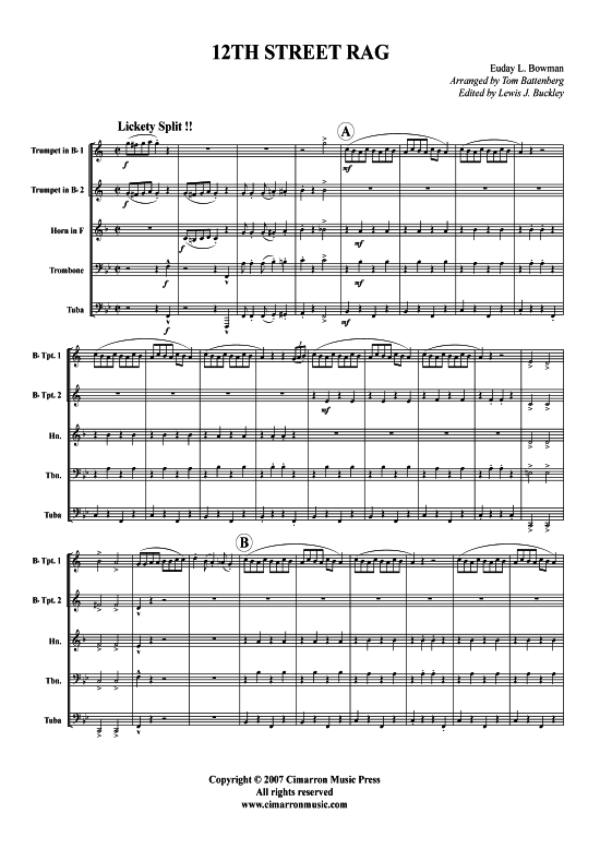 12th Street Rag (Blechbl auml serquintett) (Quintett (Blech Brass)) von Euday L. Bowman