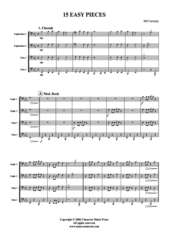 15 einfache St cke f r Quartett (Tuba Quartett 2x Bariton 2xTuba) (Quartett (Tuba)) von Bill Carmody