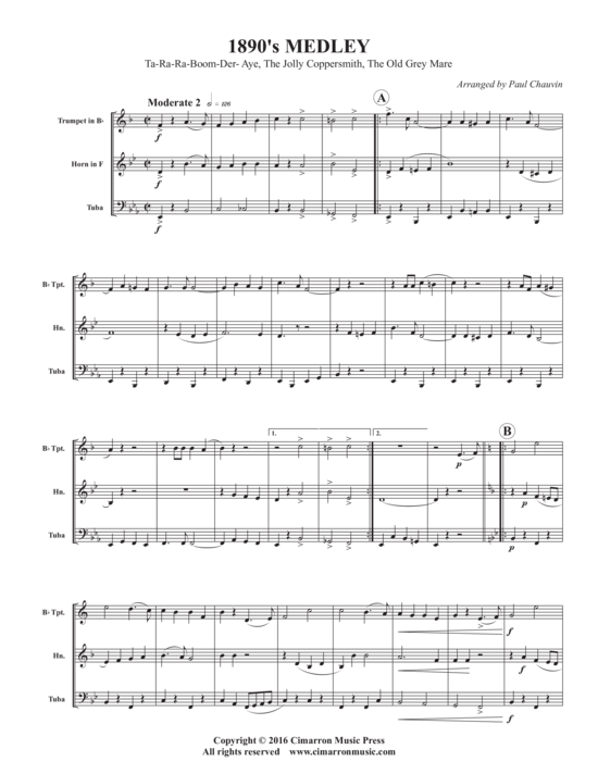 1890 acute s Medley (Blechbl auml ser Trio f uuml r Trompete in B Horn in F oder Posaune + Tuba) (Trio (Blech Brass)) von Arr. Paul Chauvin