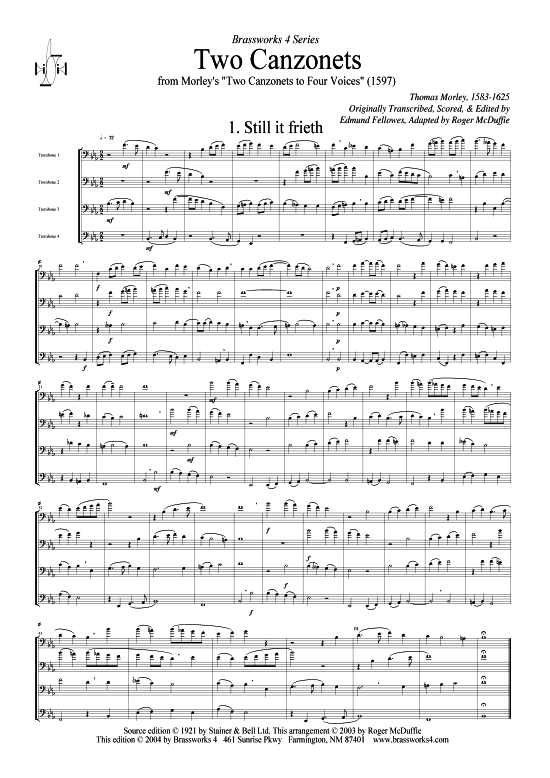 2 Canzonets (Posaunen-Quartett) (Quintett (Blech Brass)) von Thomas Morley
